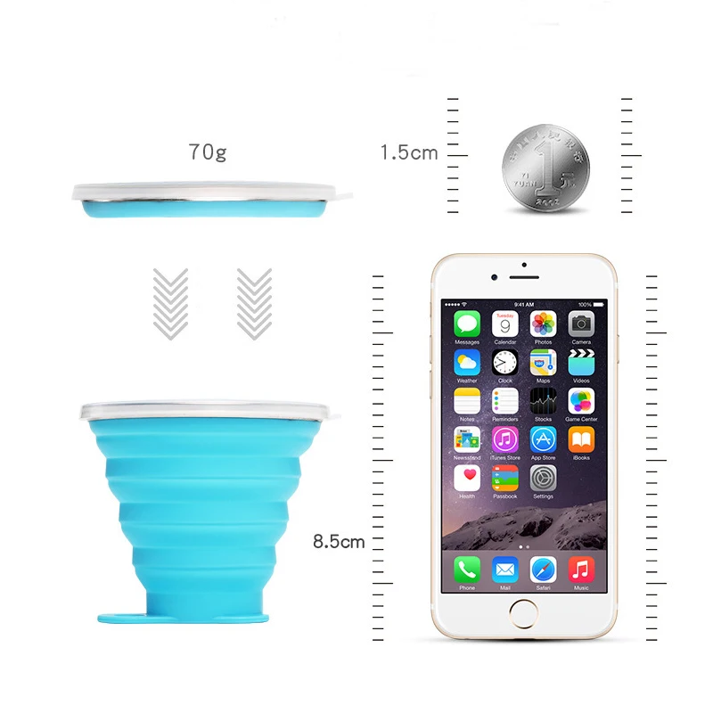 Силиконовая складная чашка пищевого класса с подвесной веревкой домашняя