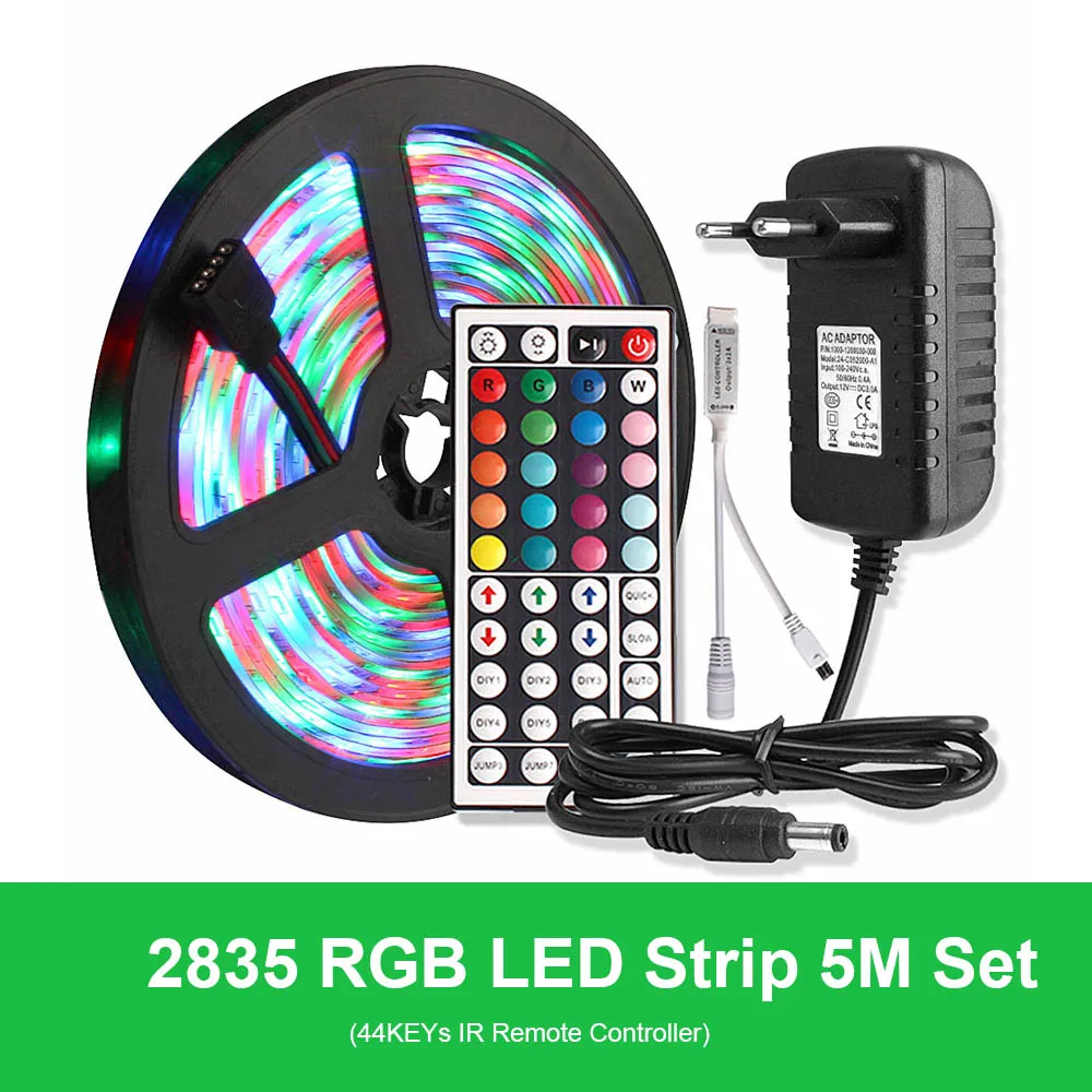 2835 Светодиодная лента Водонепроницаемая 5 м лента RGB Гибкая неоновая Диодная Tira светодиодный светильник полоса 220 В до 12 В адаптер Bluetooth/17 ключ дистанционного управления