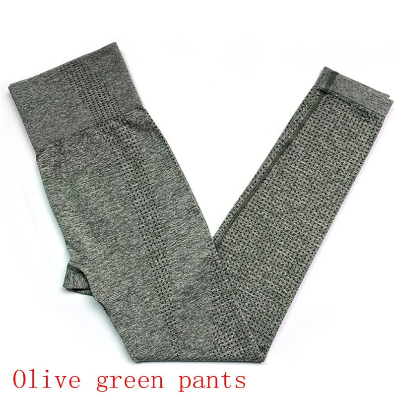 Olive green leggings Женский бесшовный комплект для йоги, спортивные костюмы для фитнеса, одежда для спортзала, рубашки для йоги с длинным рукавом, леггинсы с высокой талией для бега, одежда для тренировок - Цвет: Olive green leggings