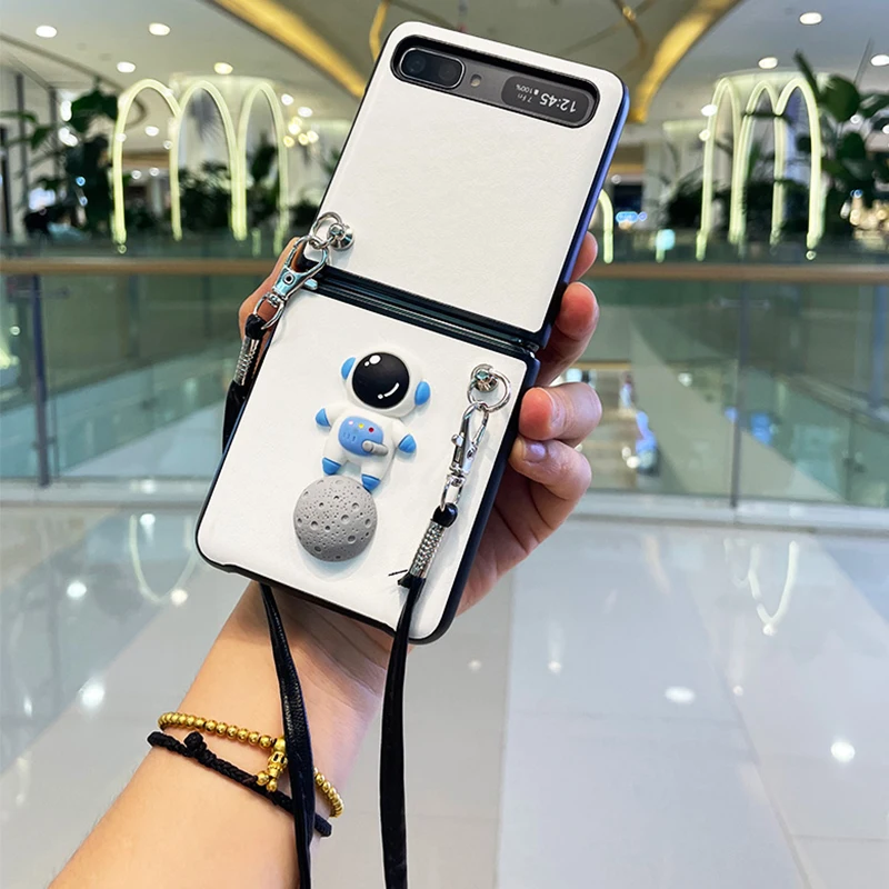 DIY Leather Crossbody Strap Rope Case Cover For Samsung Galaxy Z Flip 5G 3 Fashion Cute Astronaut Conque Cover For F7070 F7000