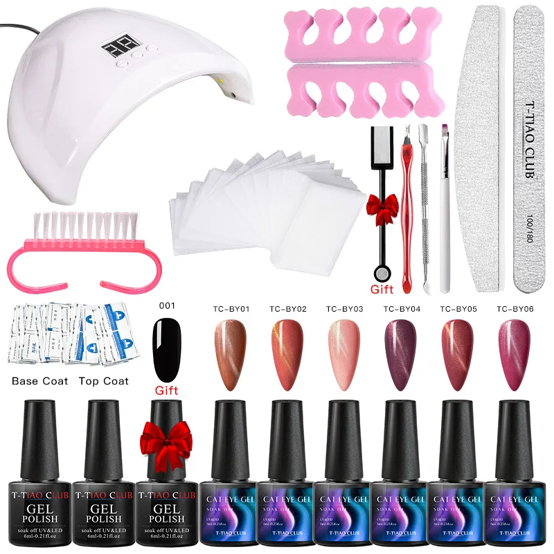 

Nail Manicure Set Cat Eye Color Gel Polish Base Top Coat Nail Kit 18W UV Led Lamp Electric Manicure Handle Nails Art Set Tools