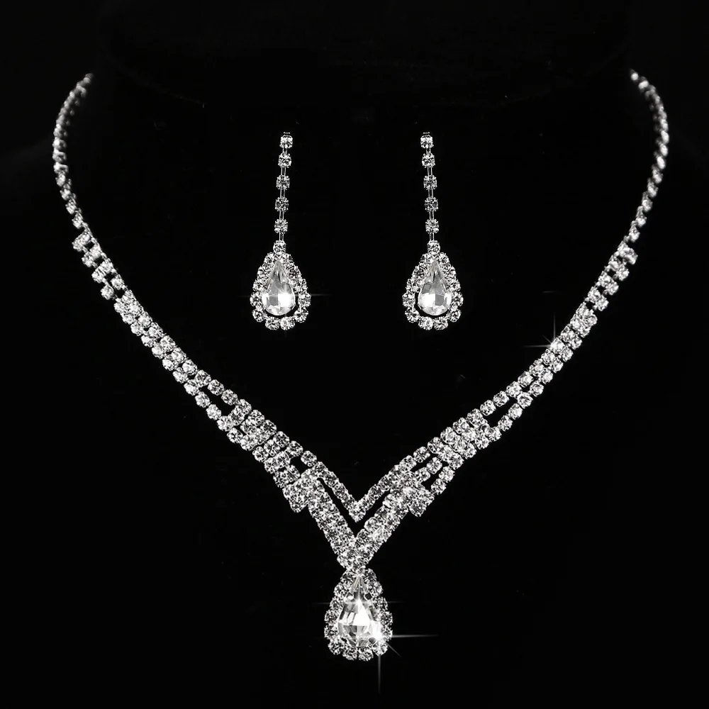 

Ожерелье и серьги TY455 для невесты, комплект, цепочка с кристаллами в форме капли воды, свадебные ювелирные изделия из циркония, аксессуары из...