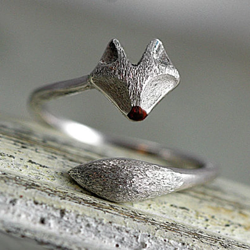 

Fashion Fox's Head Ring Cute Animal Open Fox Ring for Women Party Gift Simple Lovely Ring Fox Wedding Gifts Mens Jewelry H5X709