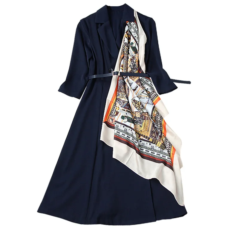 

New Fashion Autumn Runway Dress Women 2020 Ladies Elegant Turn-down Collar Printed Midi Blazer Dress Office Wear