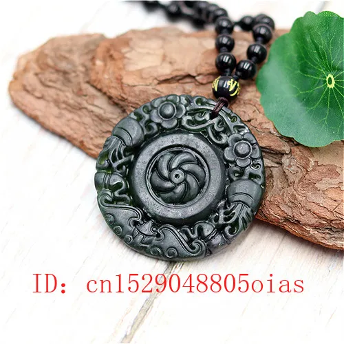 Натуральный черный зеленый китайский нефритовый цветок ожерельлье из бисера
