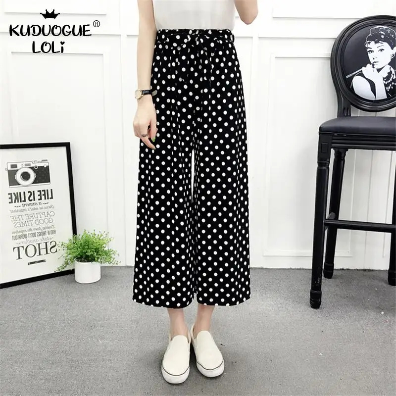 Женские летние тонкие вязаные брюки черные свободные широкие до щиколотки