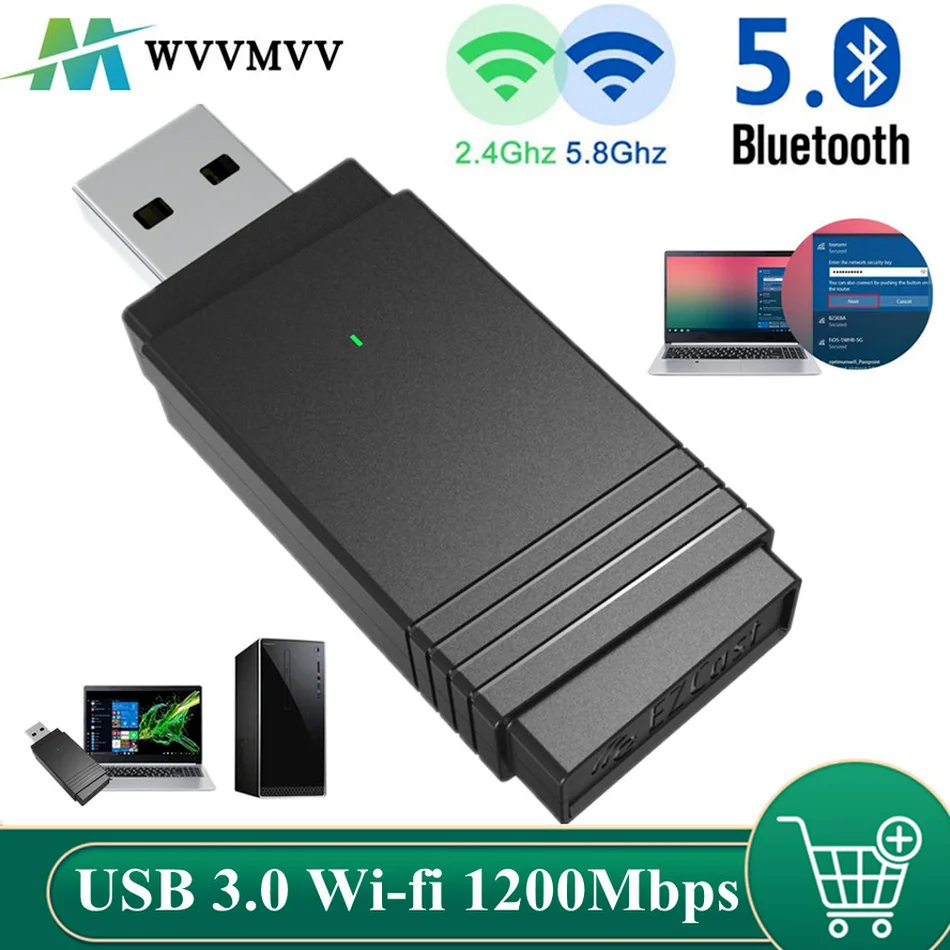 WVVMVV USB 3 0 Wi-Fi 1200 Мбит/с адаптер двухдиапазонный 2 4 ГГц/5 8 ГГц Bluetooth 5 0/Wi-Fi в 1 антенный