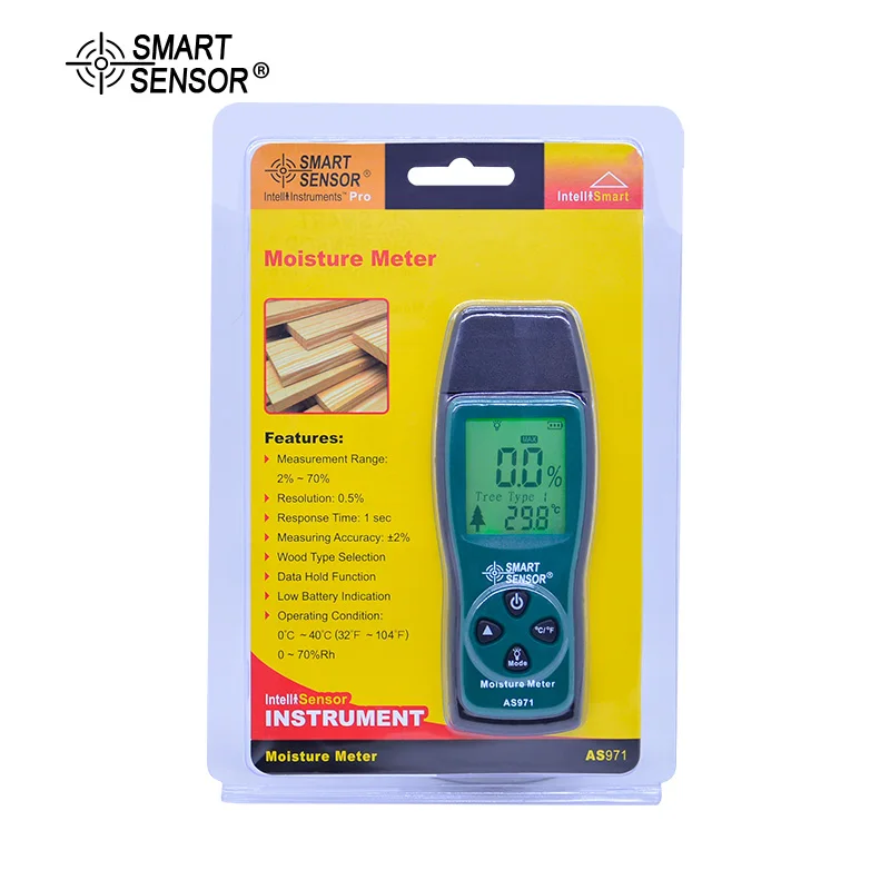 

Moisture Meter SMART SENSOR AS971 Paper Wood Humidity Tester Timber Damp Detector wall moisture analyzer Measuring Range 2%~70%