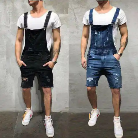 Distressed shorts overalls denim 
