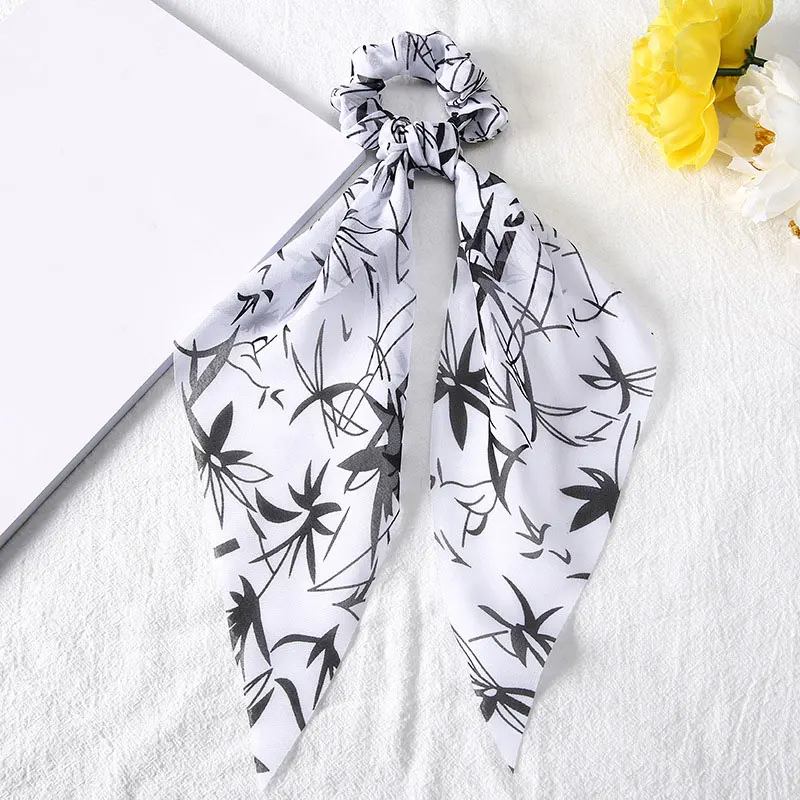 

3 Color Fashion Scarf Hair Tie Scrunchies For Women White Black Red Print Long Hair Ribbon Elastic Hair Bands Hair Accessories