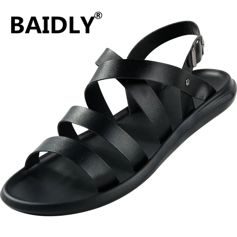 Мужские летние босоножки Повседневная обувь пляжные кожаные с ремешком на