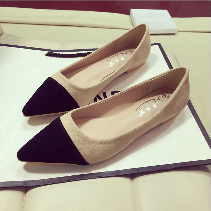 

designer black apricot patchwork flat shoes women pointed toe suede leather flats famous brand mules flats plus size 34-42 s193