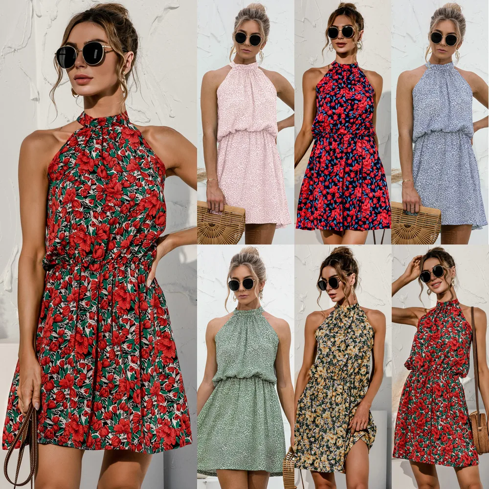 Sexy Off-The-Shoulder Neck-Mounted Women's Floral Dress Sweet A-Line Above Knee,Mini Dresses For Women 2021 Summer Hot Robes