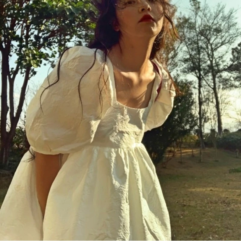 

Summer White Lolita Dress Kawali Elegant Korean High Waist Sweet Dress Female Vintage Casual Puff Sleeve Chic Party Dress 2021