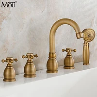 antique bronze bathtub bathroom faucet solid brass polish mixer 5 pcs set deck mount 3 handles waterfall faucet tap ml003h