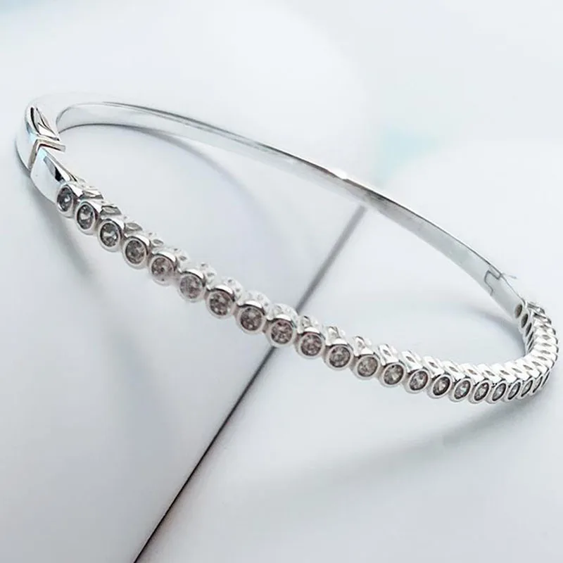 

100% 925 Sterling Silver Pan Bracelet Creative Simple With Crystal Bracelet Fit European Charm Bracelets Women Jewelry