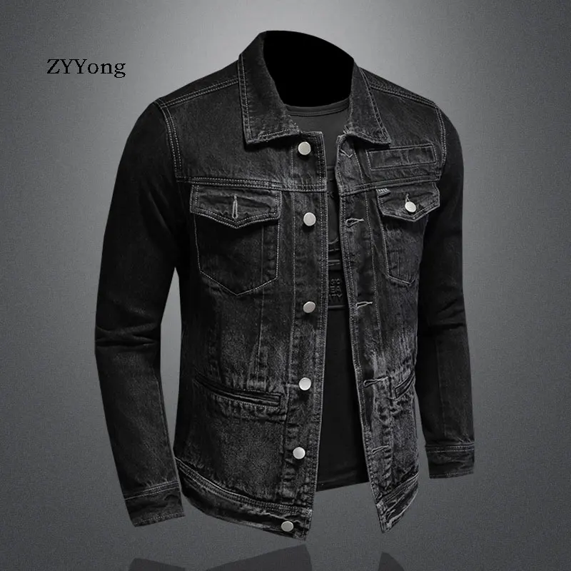 Куртка бомбер мужская повседневная Джинсовая с отложным воротником| |