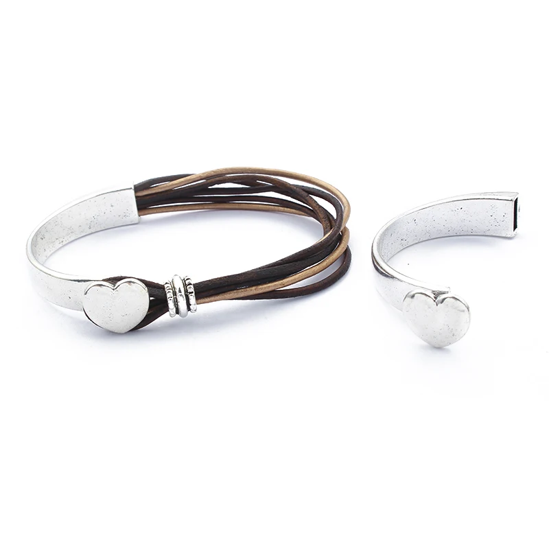 3 комплекта Сердце половина манжеты крючок браслет в поисках для 2*8 мм кожаный