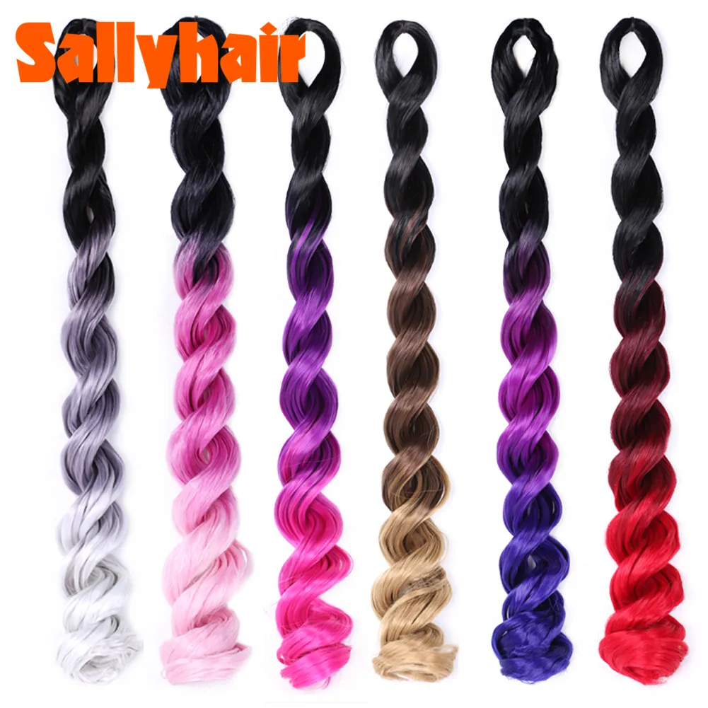 Волосы для наращивания Sallyhair волнистые косички синтетические Омбре цветные