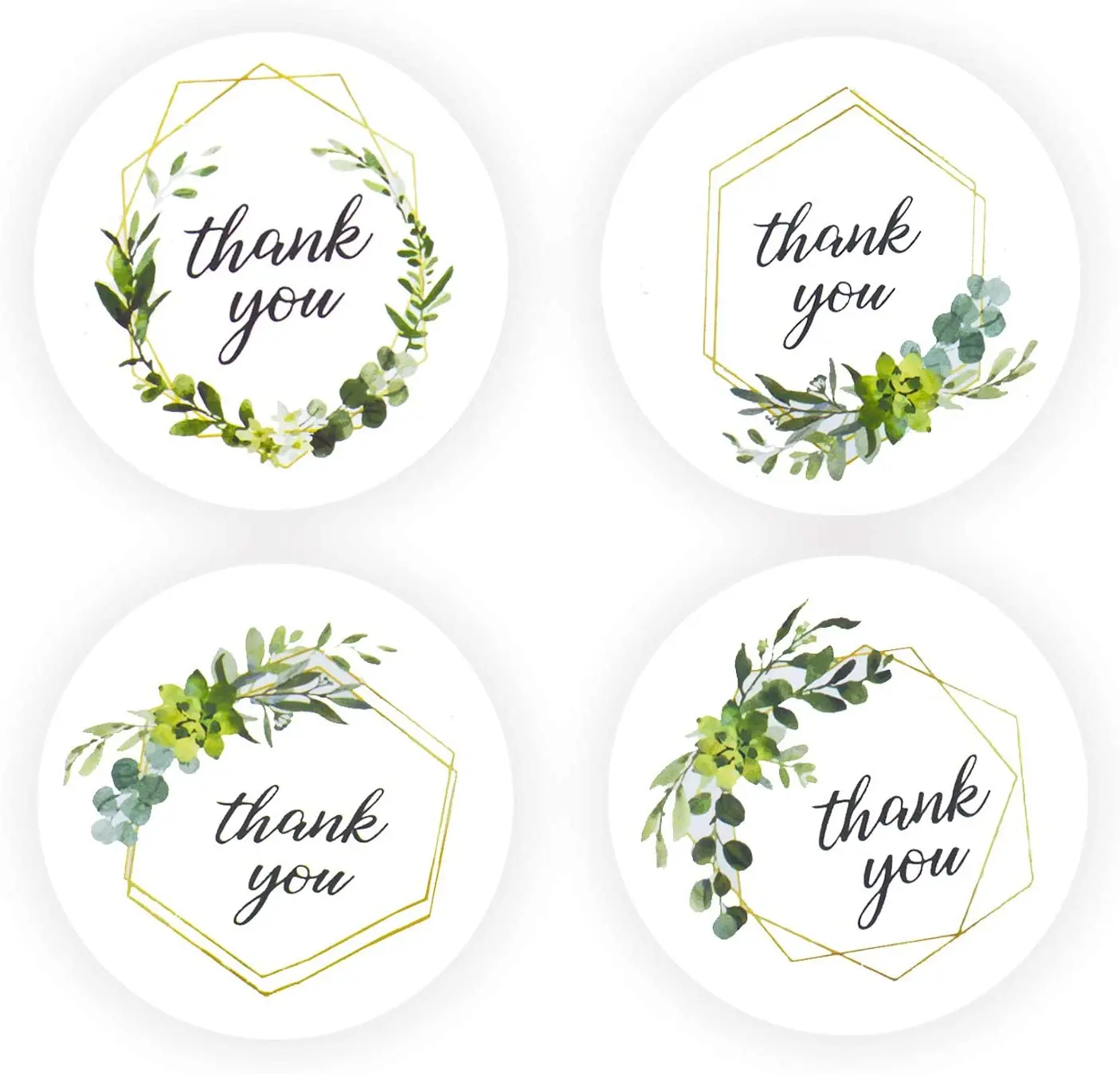 

2 inch Greenery Frames Thank You Stickers Roll Green Round Boho Labels for Wedding Food Packaging 500PCS