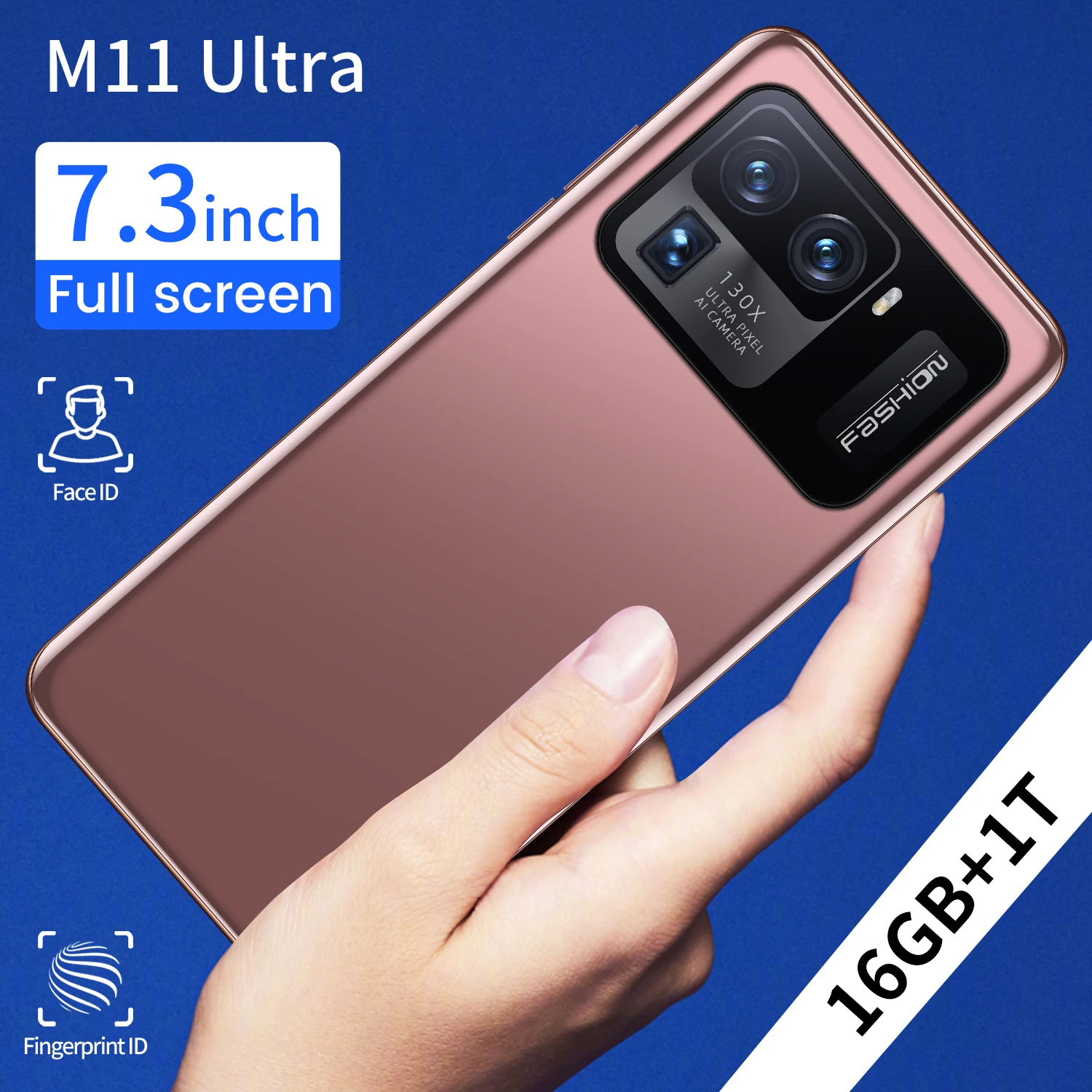 Oro smartphone M11 Ultra 7,3 pulgadas 16GB + 1T 5G Red Huella Digital ID 6800mAh tel&eacute;fono inteligente 48 + 64MP Dual SIM + Micro SD tel&eacute;fonos celulares-0