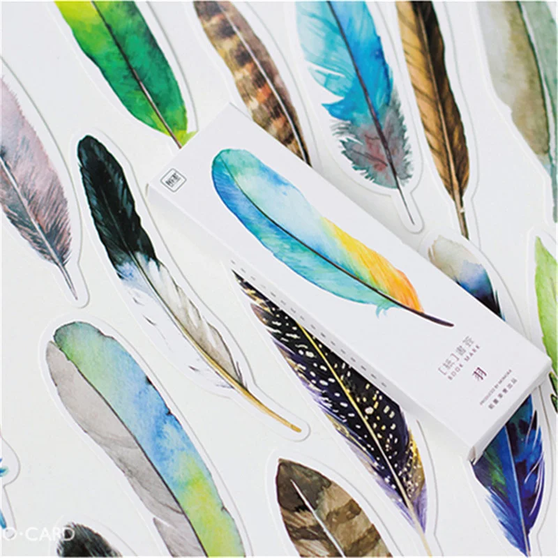 

30pcs/Pack Cute Creative Colorful Asuka Feather Paper Bookmark Stationery Bookmarks Book Clip Office Accessories School Supply