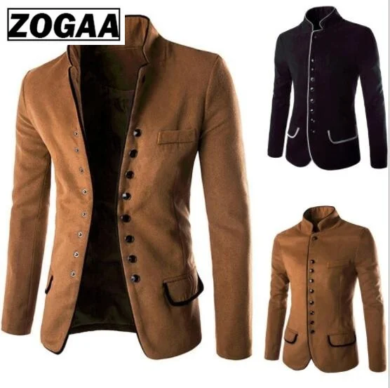ZOGAA Мужская винтажная куртка однотонная приталенная верхняя одежда брендовая