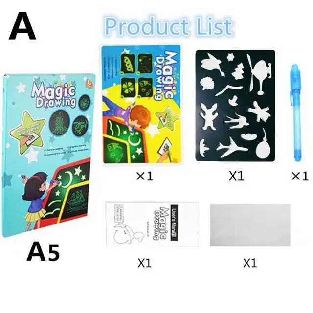TYPE A A5 24CM 1 шт. светодиодный светящийся чертежный щит для рисования граффити Волшебная нарисованная с подсветкой-забавная флуоресцентная ручка Развивающие игрушки для Детские принадлежности - Color: TYPE A A5 24CM