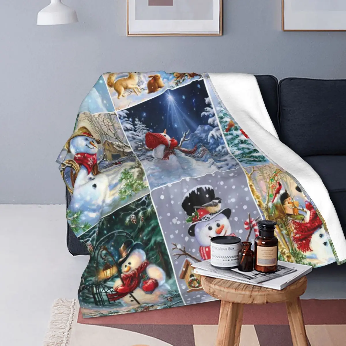 

Рождественское одеяло с коллажем на новый год четыре сезона теплый дышащий коралловый флис плед для дивана путешествия