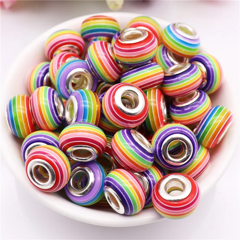 Бусины круглые россыпью в европейском стиле радужные шармы-разделители полоску