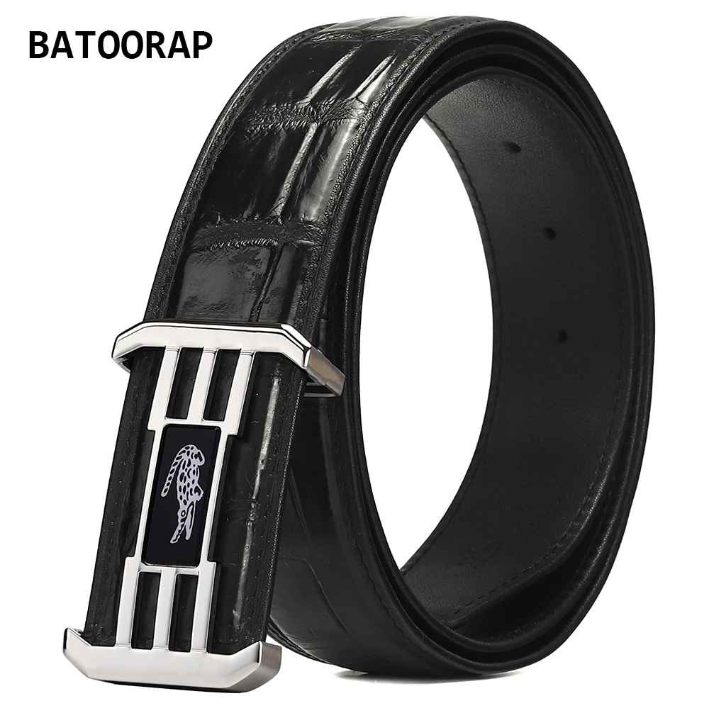 

BATOORAP Male Brand Designer Crocodile Belt High-End Stainless Steel Buckle Men Black Crocodile Belly Belts 3.8 CM Width G19P25