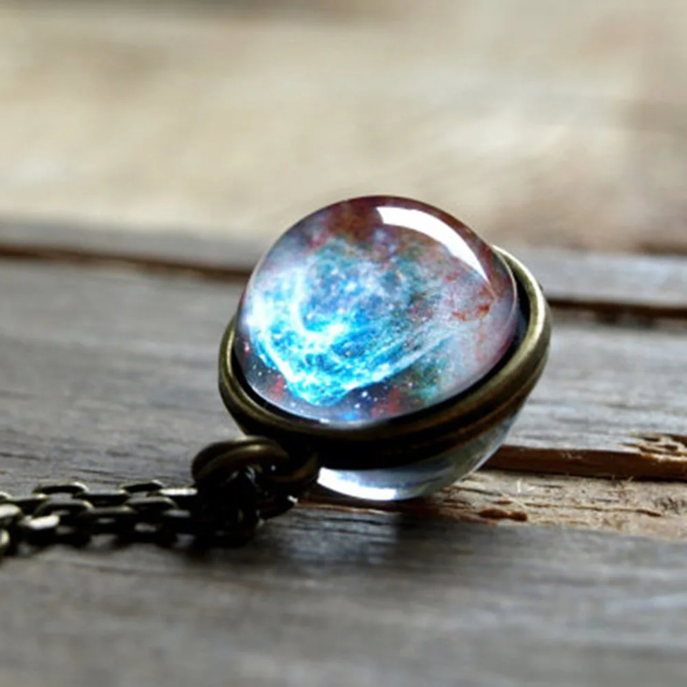 

Fashion Double-sided Glass Ball Pendant Time Gem Universe Star Necklace All-match Universe Planet Time Gemstone Necklace