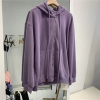 long sleeve hooded collar solid color loose hoodie new women hoodies casual thin zipper womens tops spring fall fashion wild