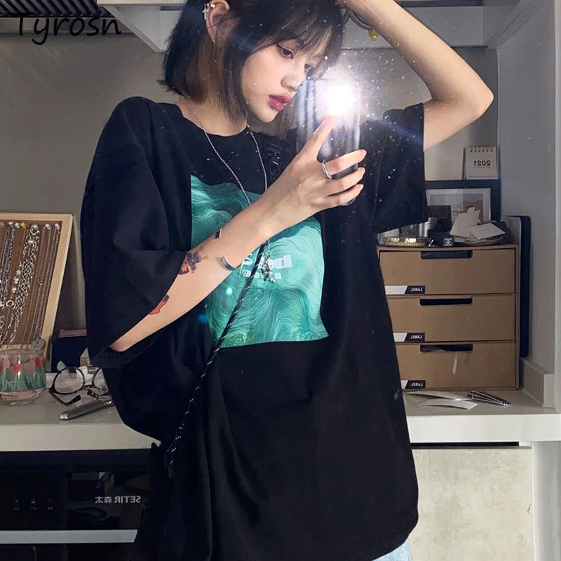 

Short Sleeve T-shirts Women Black Hip Hop Fashion All-match Streetwear Couples Loose Harajuku Vintage Tops Chic Leisure Tees Ins
