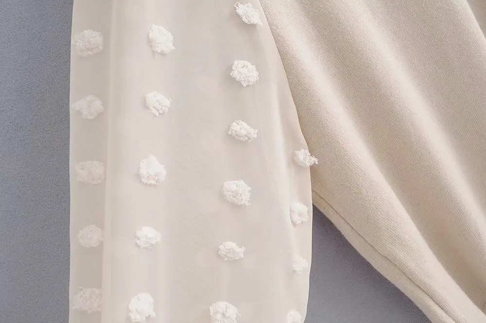 Женский милый пуловер в горошек свитера прозрачные джемперы с длинными рукавами