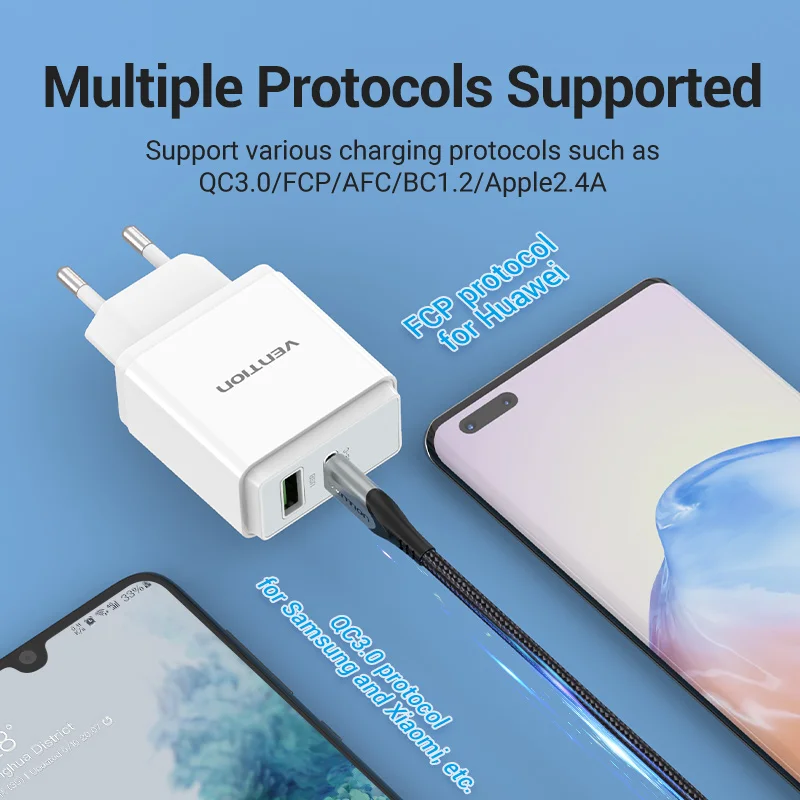 Vention 38W USB зарядное устройство Quick Charge 4 0 3 Type C PD Быстрая зарядка для iPhone 12 с QC