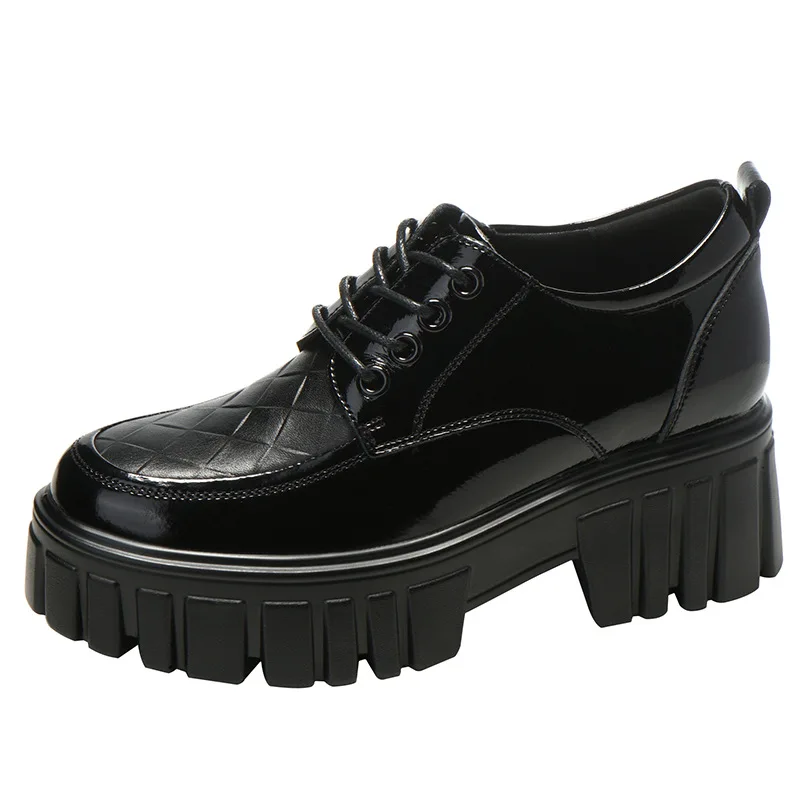 

Women Shoes Thick-soled 2021 New Spring Genuine Leather Shoes Ladies Lace-up Body Increase White Student Shoes Women