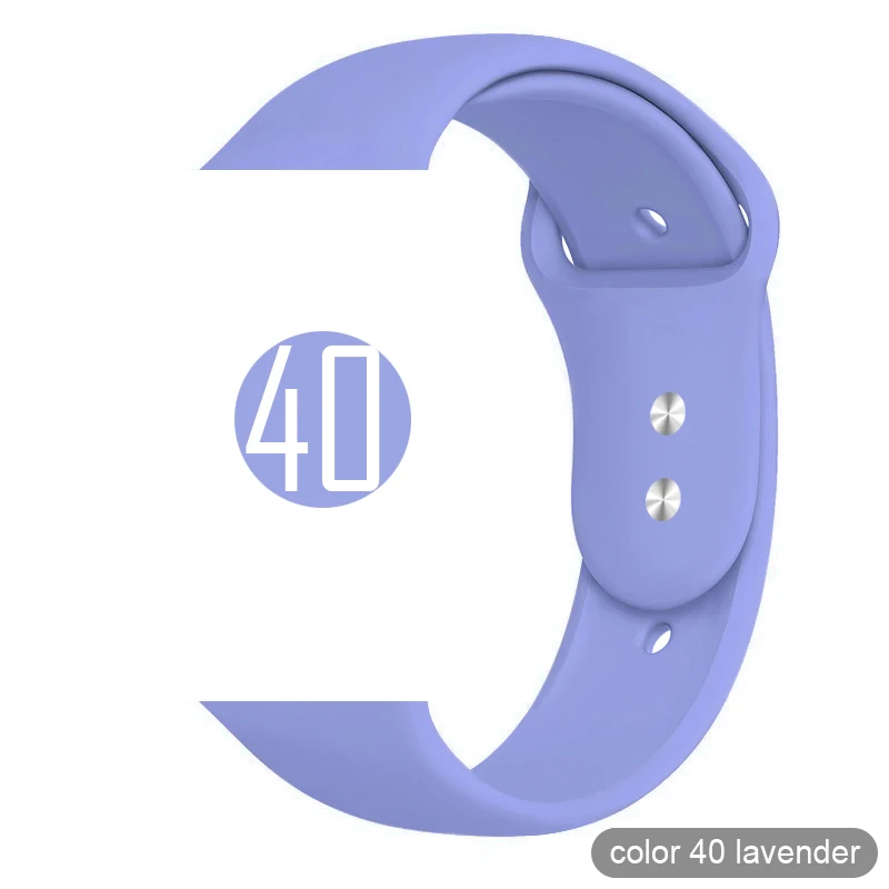 Мягкий силиконовый спортивный ремешок для Apple Watch 5 4 3 2 1 38 мм 42 мм, резиновый ремешок для часов Iwatch series 5 4 40 мм 44 мм - Цвет ремешка: 40 Lavender