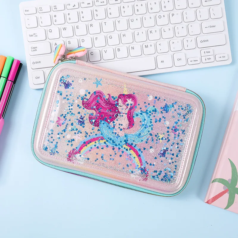 Чехол карандаш в форме единорога с зыбучим песком милый большой вместительный