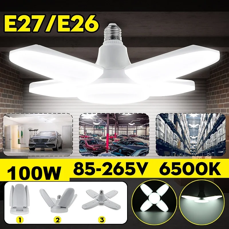 

Новый 100 Вт деформируемый гаражный светильник светодиодный потолочный светильник s без мерцания E26/27 Светодиодный светильник 180-360 градусов ...