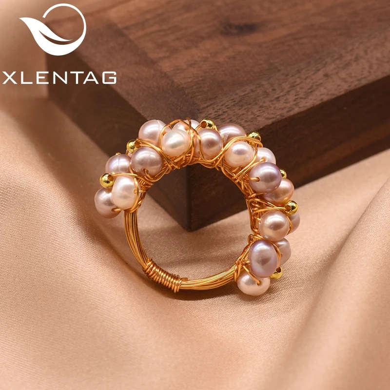 XlentAg Natural Fresh Water Pearl Ring For Women Accessories Colourful Boho Wedding Rings Romantic Gifts Luxury Jewelry GR0243 | Украшения