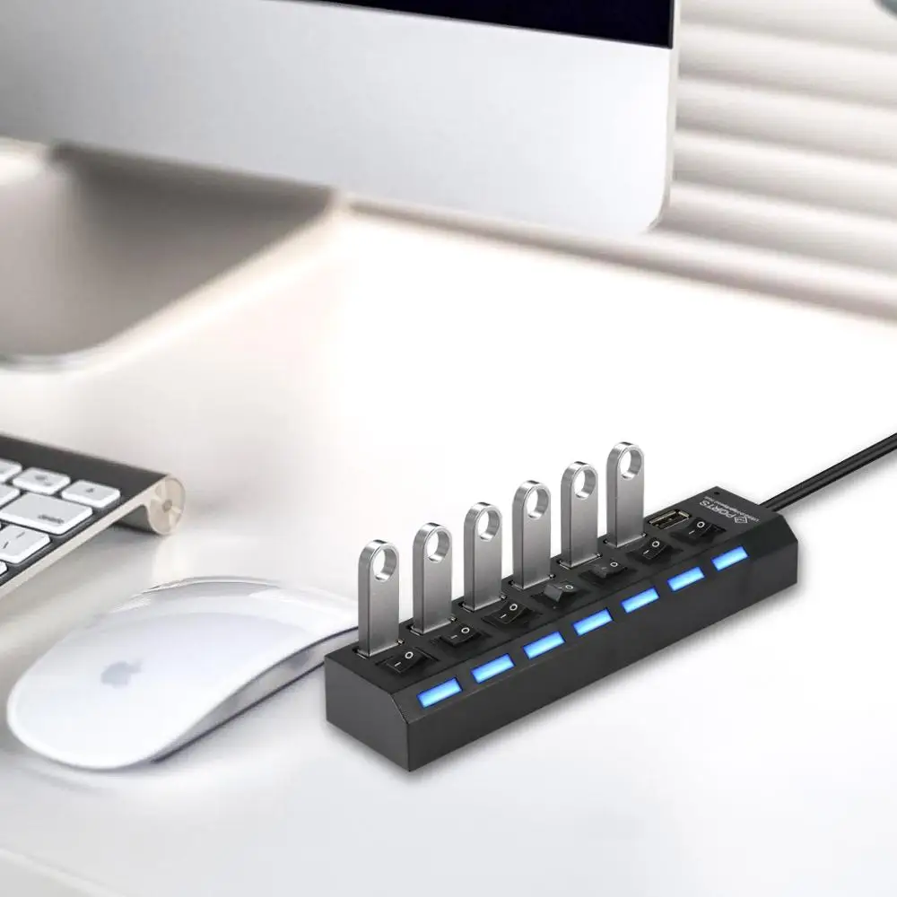 7-портовый USB-Разветвитель USB 2 0 3 хаб с выключателем питания высокоскоростной