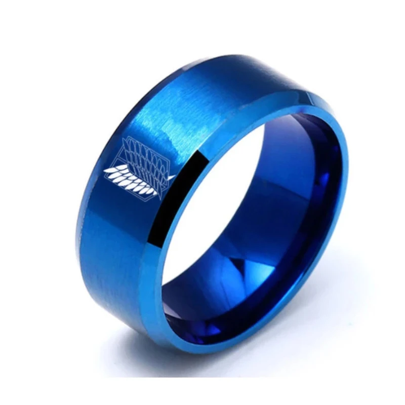 

New Anime Fans Attack on Titan Black Sliver Titanium Steel Ring Wings Of Liberty Flag Finger Rings For Men Women Jewelry Gifts