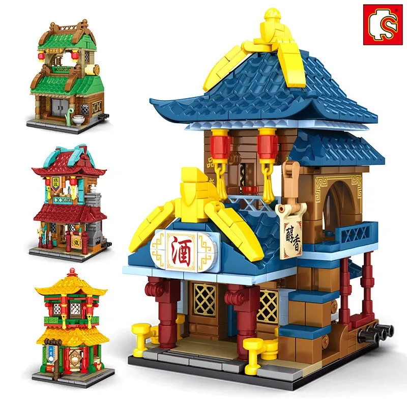 Конструктор SEMBO для детей уличные строительные блоки в китайском стиле винный