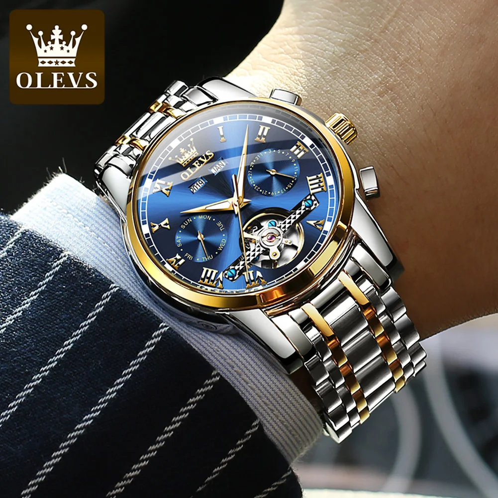 

OLEVS Watch for Men Automatic Tourbillon Watches Mens Mechanical Wristwatches Top Brand Luxury Watch Steel Strap Waterproof