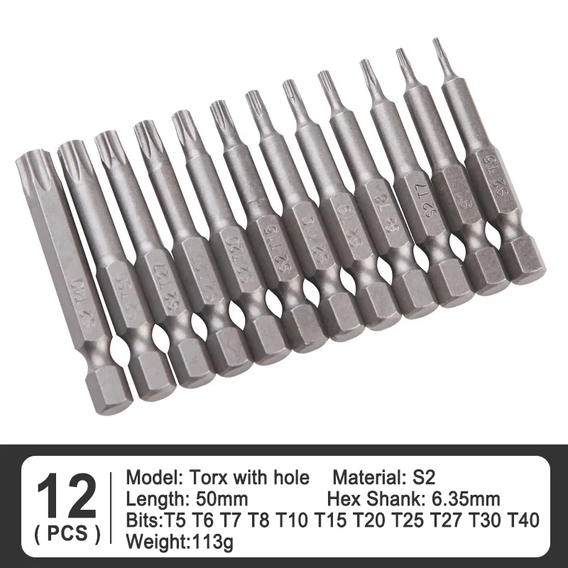 

Набор насадок с шестигранной ручкой и отверстием для полое сверло, Gogopanda S2 50 мм Torx