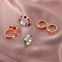 one size 1 8cm gold color glazed smiley enamel rings for women chunky pink heart star metal finger fashion jewelry gifts