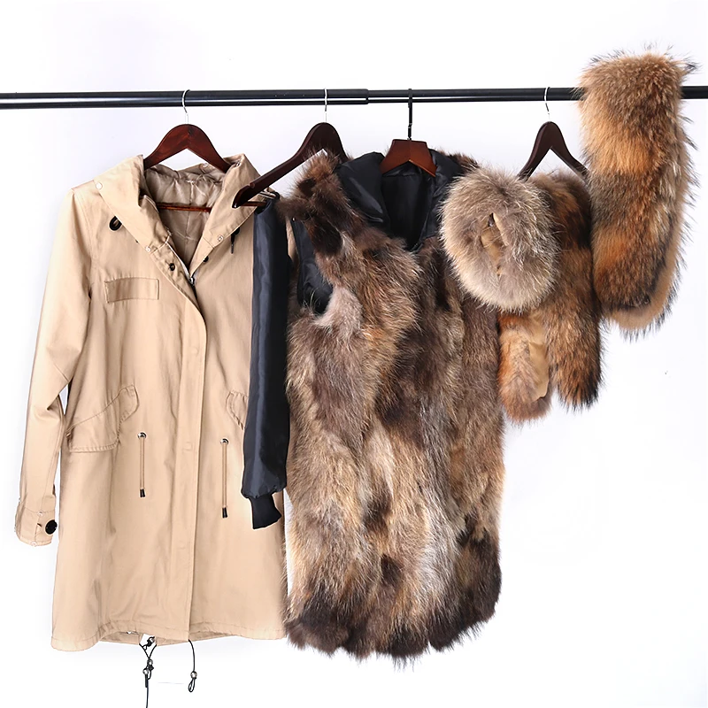 Men Parka Winter Waterproof Long Jacket Real Fox Fur Coat Man Parkas Natural Raccoon Fur Collar Hooded Fur Streetwear