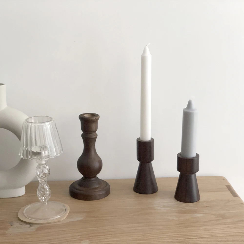 Korean Small Vintage Candlestick Wood Romantic Candle Holder Simple Cafe Kaarsen Houder Home Dining Table Decoration MM60ZT | Дом и сад