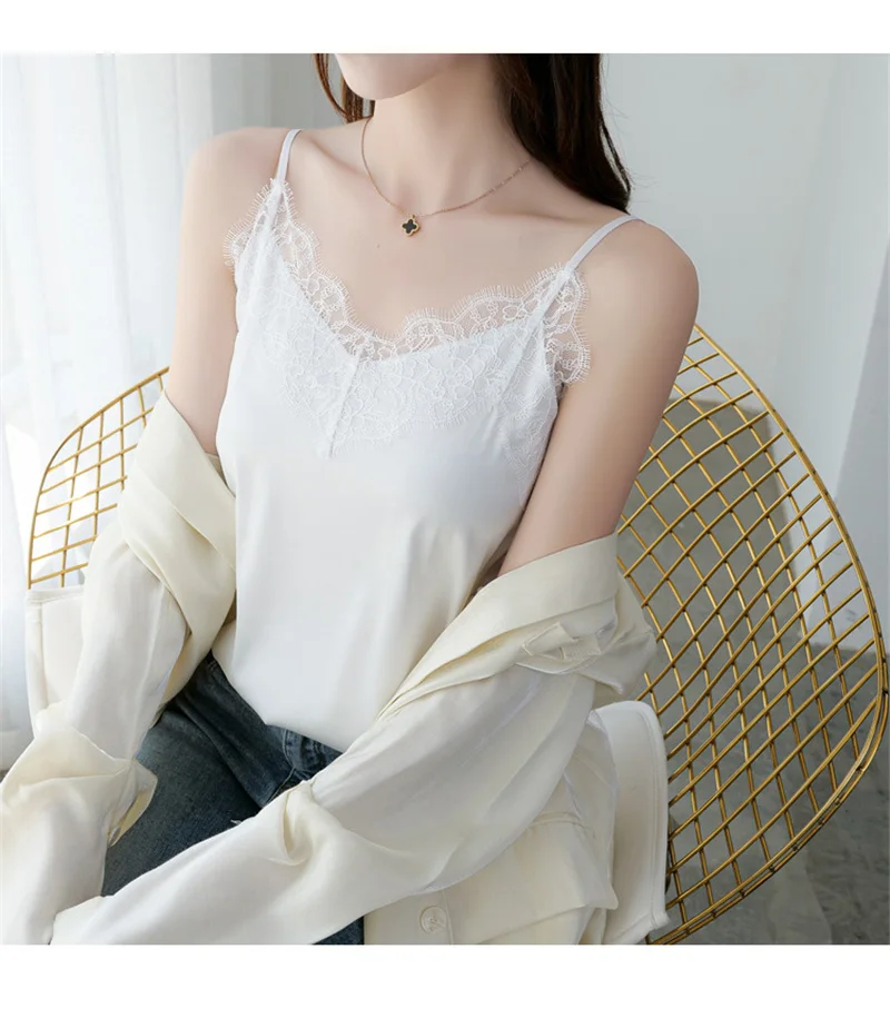 

2021 Lace Fashion New Strap Top Women Sexy Halter V Neck Sleeveless Vest Soft Tank Tops Underwear Plus Size Camisole Female